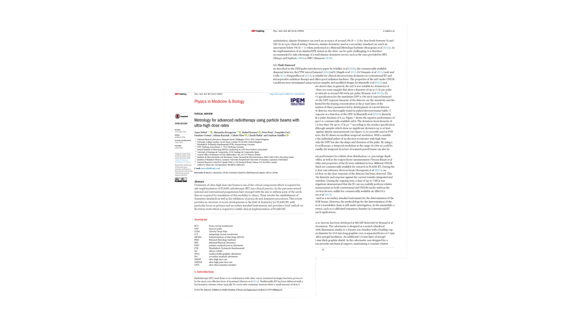 Publication Highlight: “Metrology for advanced radiotherapy using particle beams with ultra-high dose rates”